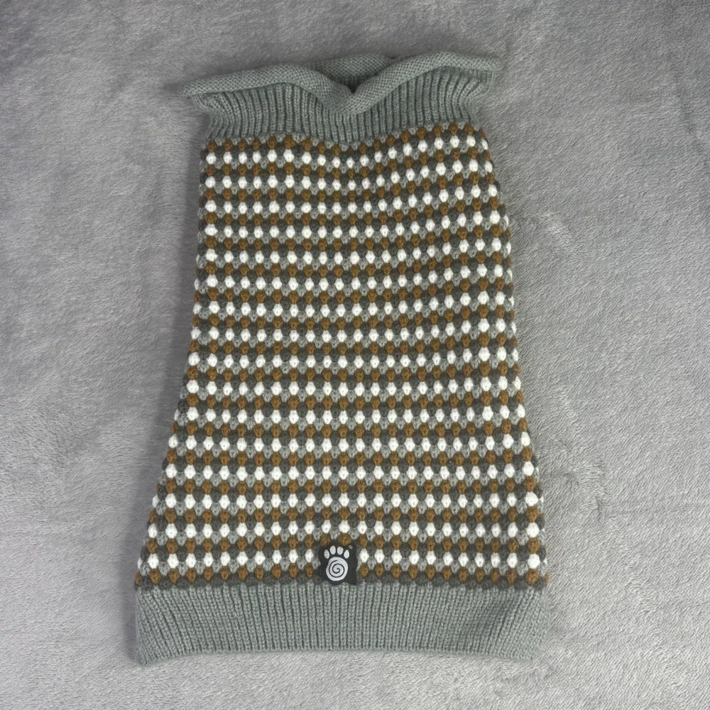 Dog Sweater Size Medium Grey‎ Brown White Honeycomb Knit Turtleneck Vest